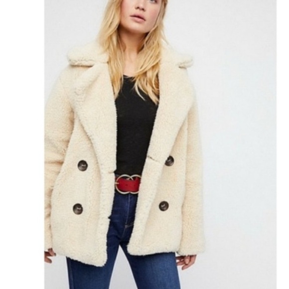 Free People notched Teddy peacoat Jacket cream nbnn - Picture 4 of 16